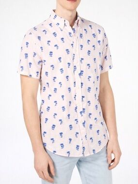 Tommy Hilfiger Linen/Cotton  Palm Tree Button Up Shirt Men’s Short Sleeve XL